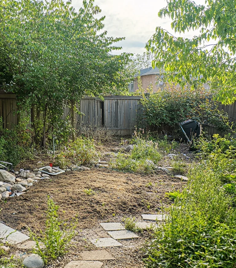 AVANT, jardin en friche, haie débordante